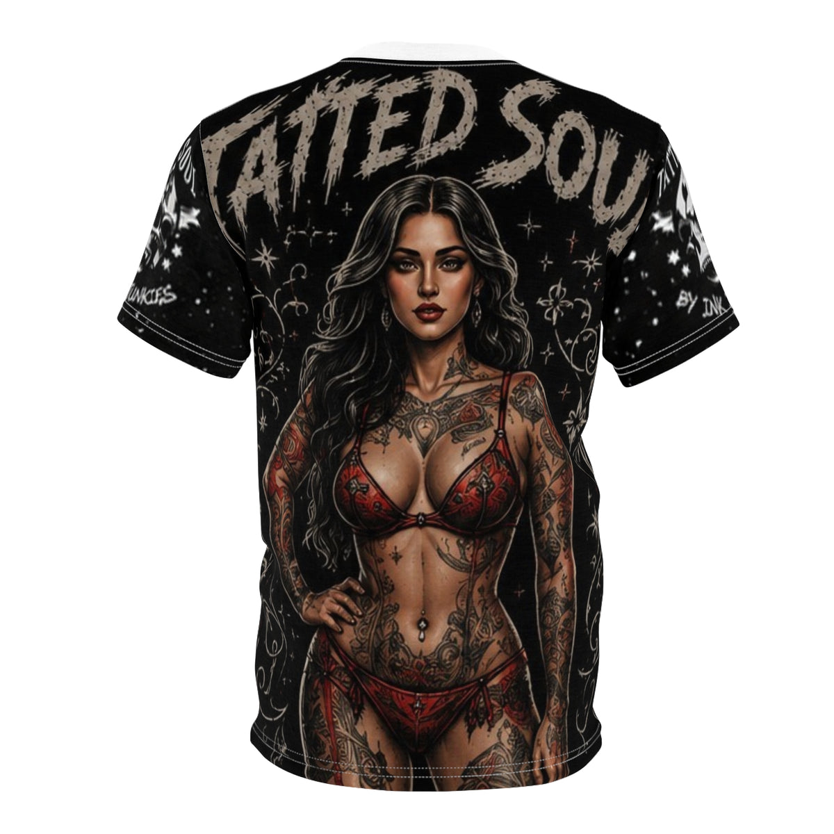 TATTED SOUL COLLECTIVE CUSTOM T-SHIRT PIN UP MODEL BIKINI ROSES AN INK JUNKIE CUSTOM DESIGN