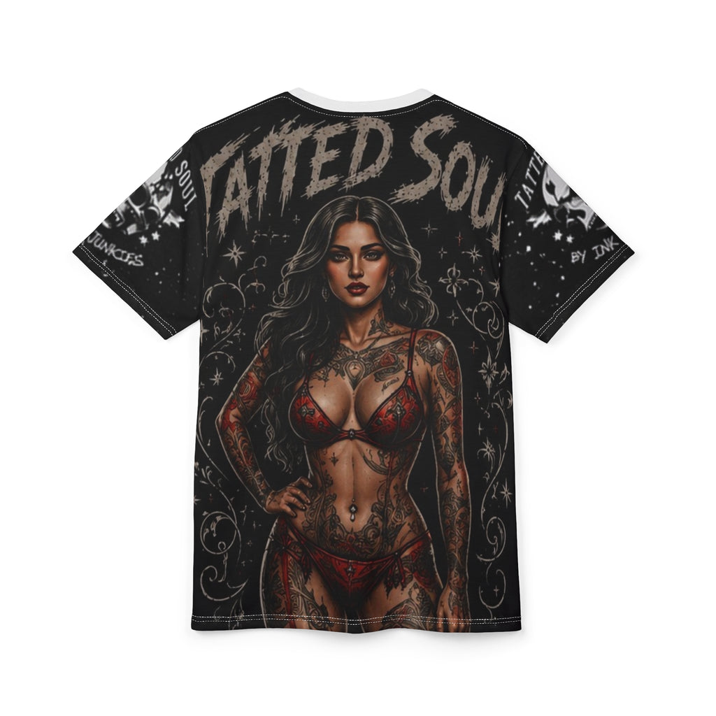 TATTED SOUL COLLECTIVE CUSTOM T-SHIRT PIN UP MODEL BIKINI ROSES AN INK JUNKIE CUSTOM DESIGN